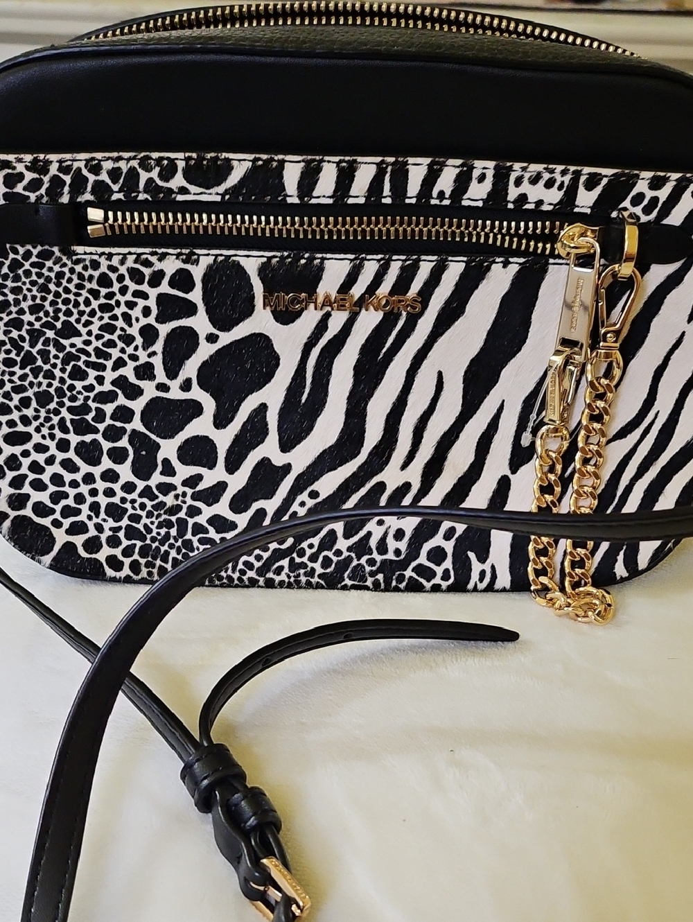 Michael Kors Black & White Animal Print Crossbody Bag